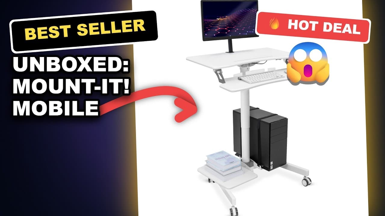 Unboxed: Mount-It! Mobile Computer Cart Height-Adjustable Rolling Workstation with 28' Desktop, Keyb
